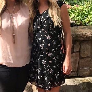 Black Floral Wrap Dress